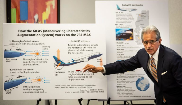 Frank M. Pitre, of the law offices of Cotchett, Pitre & McCarthy, speaks during a news conference with the family of 24-year-old Samya Stumo, about a lawsuit filed on their behalf against Boeing on Thursday, April 4, 2019 in Chicago. Stumo died on the March 10 crash of the Ethiopian Airlines Boeing 737 MAX 8 jet shortly after takeoff.  