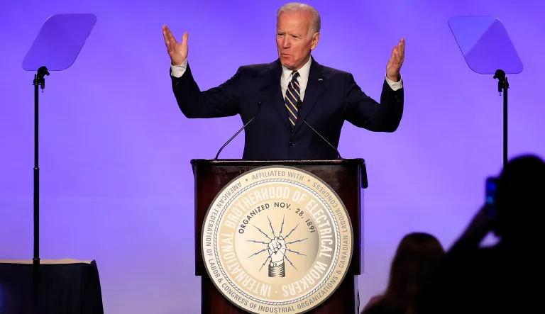 Former Vice President Joe Biden speaks at the IBEW Construction and Maintenance Conference in Washington, Friday, April 5, 2019.