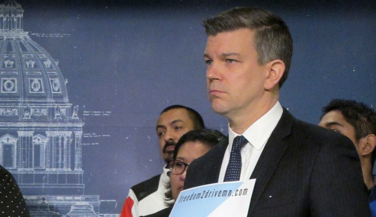 Minnesota House Majority Leader Ryan Winkler appears at a state Capitol news conference on Friday, April 5, 2019, ahead of a floor debate on his bill to allow all Minnesota residents to obtain driver's licenses regardless of their immigration status. Winkler said immigrants, whether they're documented or undocumented, are Minnesotans. He pointed out that all Minnesota residents could get licenses until 2003.