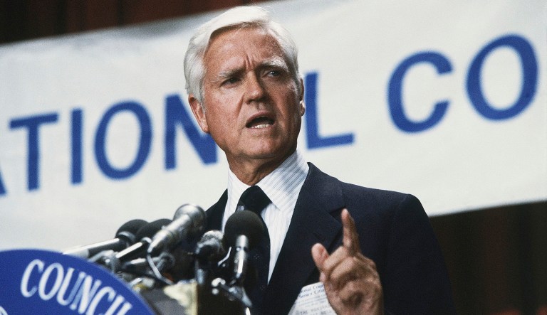 FILE - This July 20, 1983 file photo shows Senator Ernest F. Hollings (D-S.C.) in Washington, DC. Hollings, a moderate six-term Democrat who made an unsuccessful bid for the presidency in 1984, has died. He was 97. Family spokesman Andy Brack says Hollings died early Saturday, April 6, 2019.
