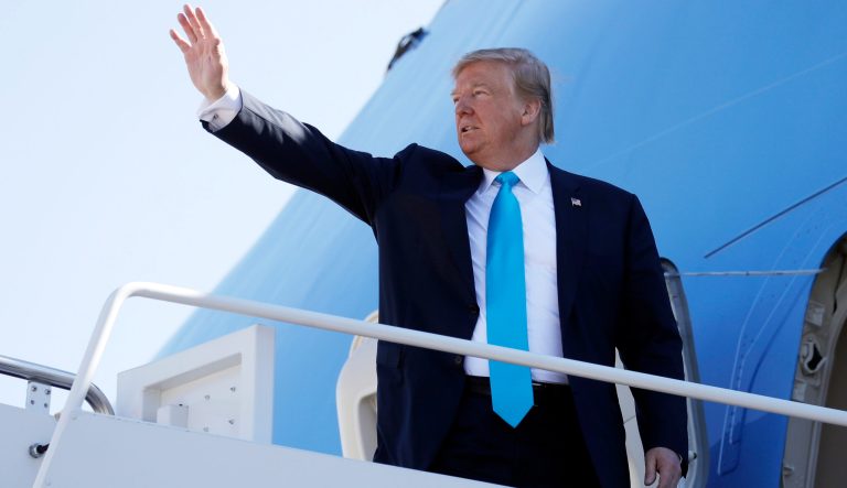 President Donald Trump waves as he boards Air Force One for a trip to Texas, Wednesday, April 10, 2019, at Andrews Air Force Base, Md. 