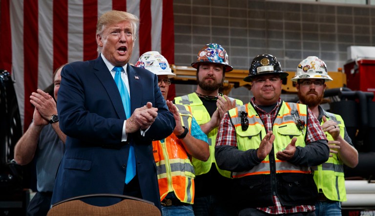 Trump’s trade war could cost him Texas and the presidency President Trump arrives to speak about energy and infrastructure at the International Union of Operating Engineers International Training and Education Center in Crosby, Texas.