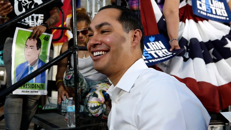 Julian Castro, a 2020 Democratic presidential candidate, greets supporters.