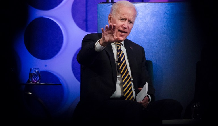Former Vice President Joe Biden takes part in a forum on the opioid epidemic, at the University of Pennsylvania in Philadelphia, Thursday, April 11, 2019. 