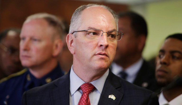 Louisiana Gov. John Bel Edwards attends a press in Opelousas, La., Thursday, April 11, 2019. 