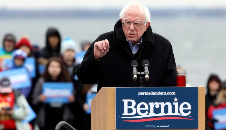 Democratic presidential candidate Sen. Bernie Sanders, I-Vt., speaks to a crowd at James Madison Park in Madison, Wis., Friday, April 12, 2019.