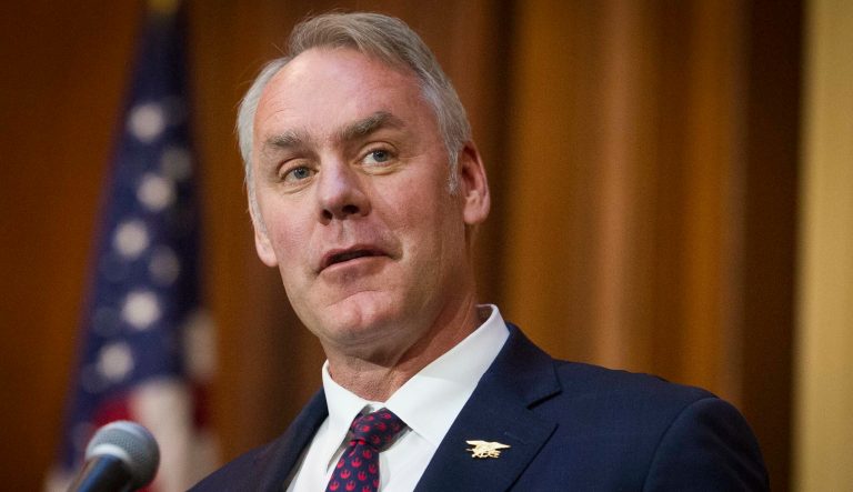 In this Dec. 11, 2018 photo, then-Secretary of the Interior Ryan Zinke speaks at EPA headquarters in Washington. 