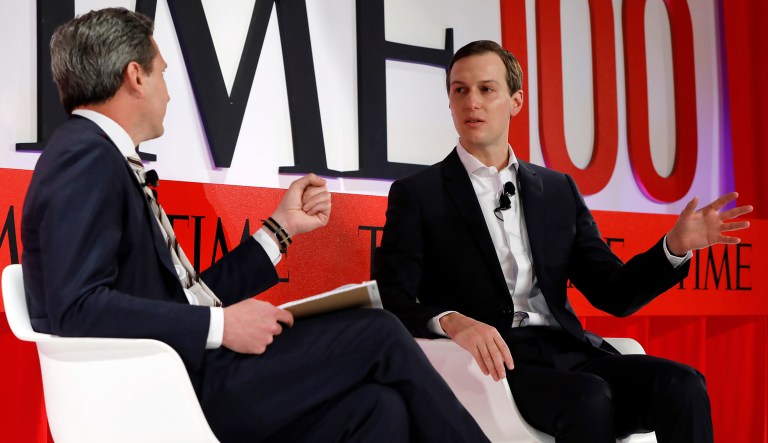Jared Kushner, senior adviser to President Trump, speaks with TIME Senior White House Correspondent Brian Bennett, during the TIME 100 Summit, in New York.