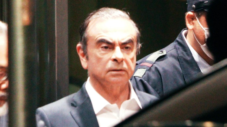 Former Nissan Chairman Carlos Ghosn leaves the Tokyo Detention Center in Tokyo.