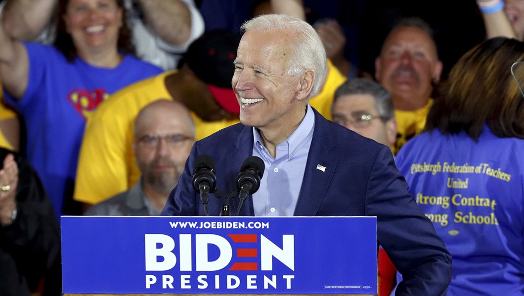 Biden attempts appeal to middle class, unions in first campaign rally