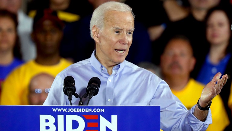 Democratic presidential candidate former Vice President Joe Biden speaks during a campaign stop.