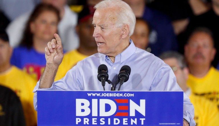 Democratic presidential hopeful and former Vice President Joe Biden speaks during a campaign stop at a Teamsters union hall in Pittsburgh on Monday, April 29, 2019.