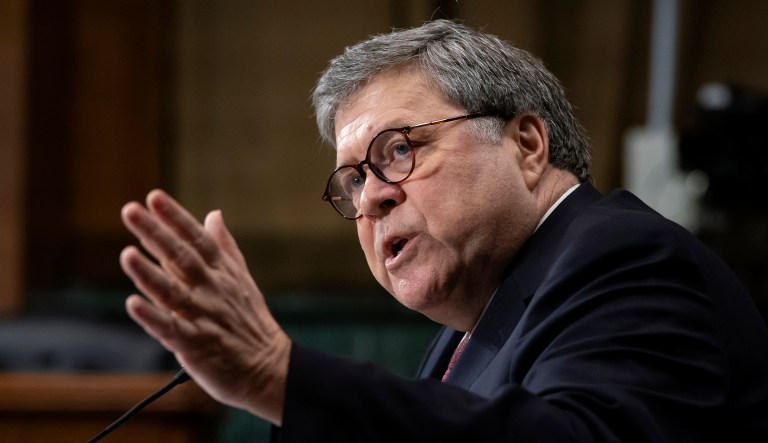Attorney General William Barr appears at a hearing.