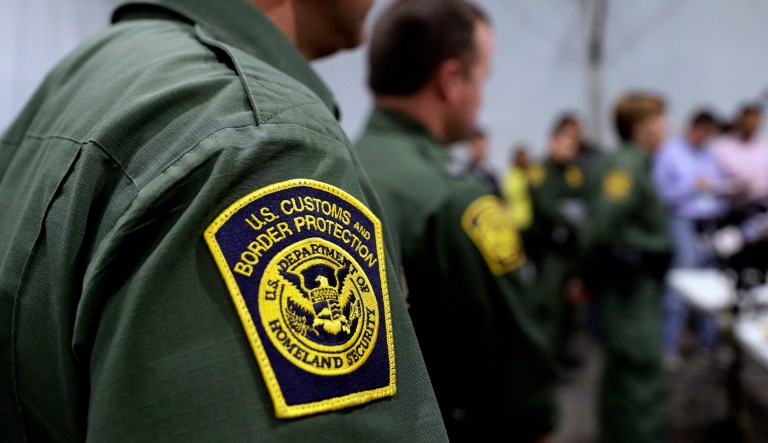 Border Patrol agents hold a news conference prior to a media tour of a new U.S. Customs and Border Protection temporary facility near the Donna International Bridge, Thursday, May 2, 2019, in Donna, Texas. Officials say the site will primarily be used as a temporary site for processing and care of unaccompanied migrant children and families and will increase the Border Patrol's capacity to process migrant families. 