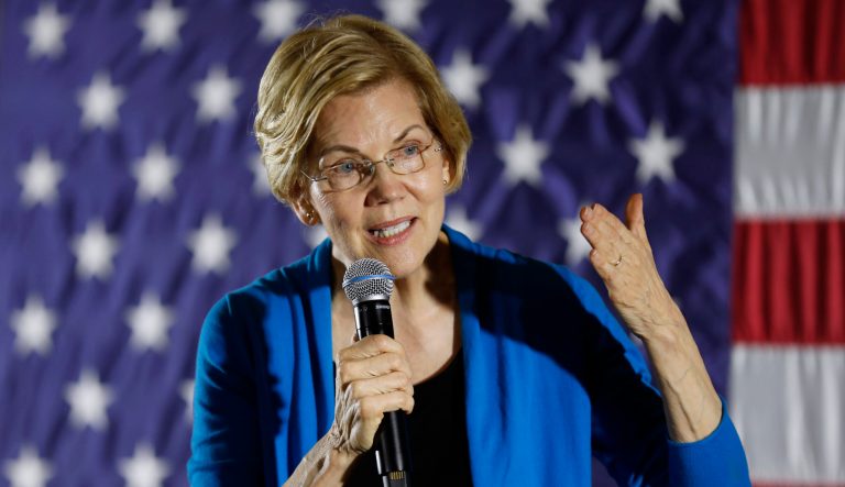 2020 Democratic presidential candidate Sen. Elizabeth Warren speaks to local residents during an organizing event, Friday, May 3, 2019, in Ames, Iowa.