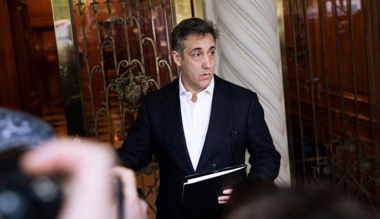 Michael Cohen, former attorney to President Donald Trump, holds a press conference outside his apartment building before departing to begin his prison term Monday, May 6, 2019, in New York. 