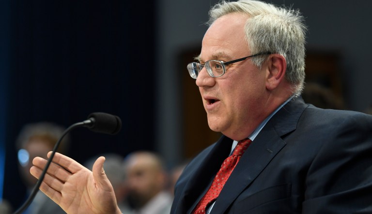 Interior Secretary David Bernhardt testifies before a House Appropriations subcommittee on Capitol Hill in Washington, Tuesday, May 7, 2019, during a hearing on the budget.