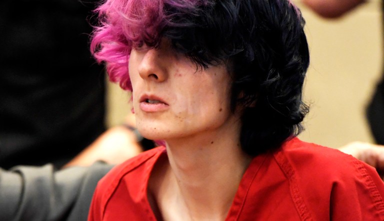 Devon Erickson, an accused STEM School shooter, appears at the Douglas County Courthouse in Castle Rock, Colo., Wednesday, May 8, 2019.