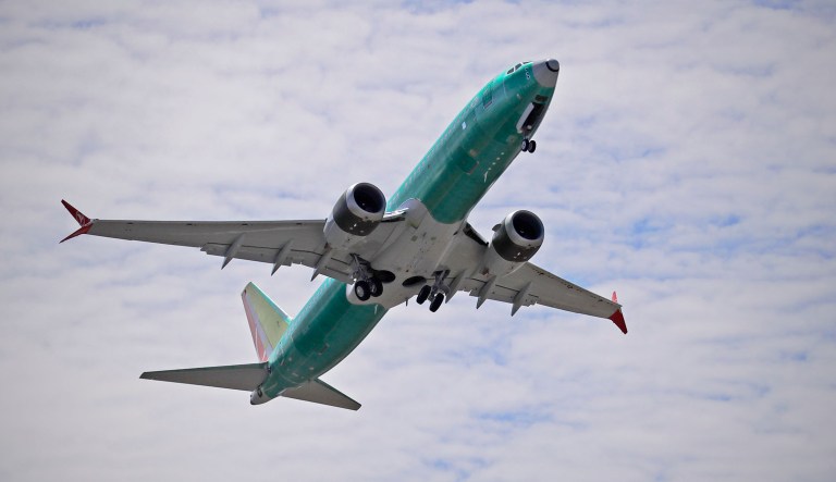 A Boeing 737 MAX 8 jetliner being built for Turkish Airlines takes off on a test flight, Wednesday, May 8, 2019, in Renton, Wash.