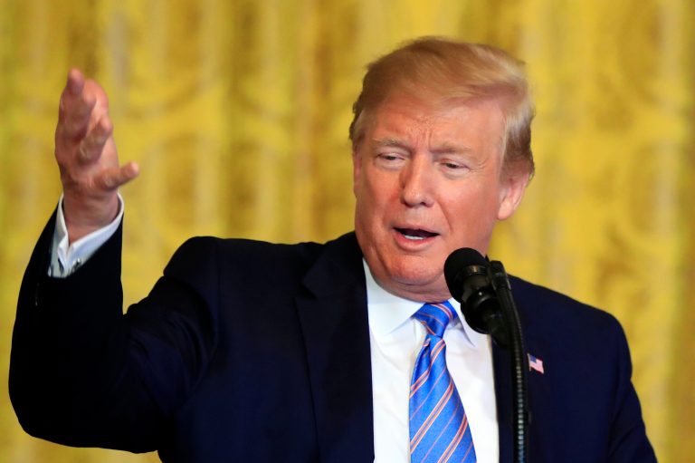 President Donald Trump speaks in the East Room of the White House in Washington, Friday, May 10, 2019.