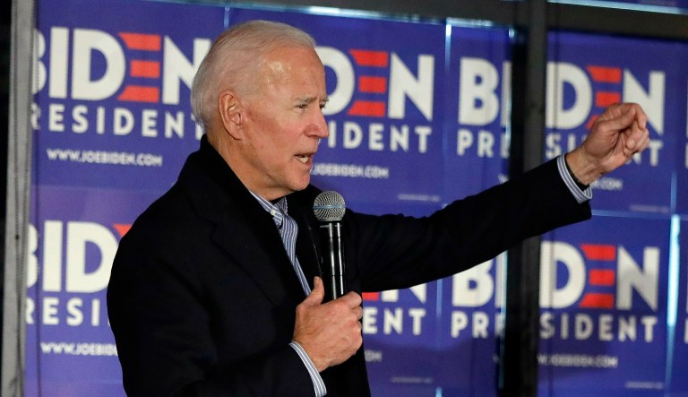 Former Vice President and Democratic presidential candidate Joe Biden speaks during a campaign stop in Hampton, N.H.