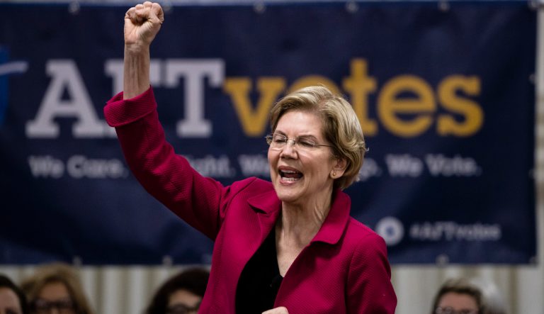 Democratic presidential candidate Sen. Elizabeth Warren, D-Mass., speaks during an American Federation of Teachers town hall event, at the Plumbers Local 690 Union Hall in Philadelphia, Monday, May 13, 2019. 