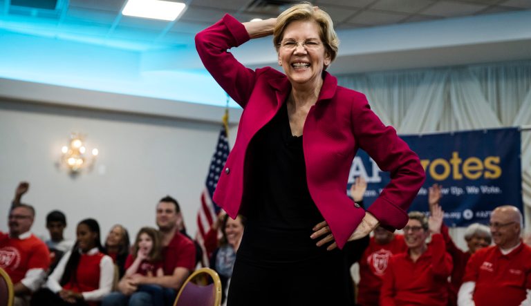 Democratic presidential candidate Sen. Elizabeth Warren, D-Mass., takes part in an American Federation of Teachers town hall event, at the Plumbers Local 690 Union Hall in Philadelphia, Monday, May 13, 2019. 