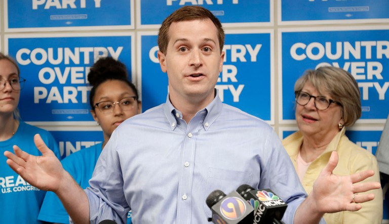 Ninth Congressional District Democratic candidate Dan McCready speaks during a news conference in Charlotte, N.C.