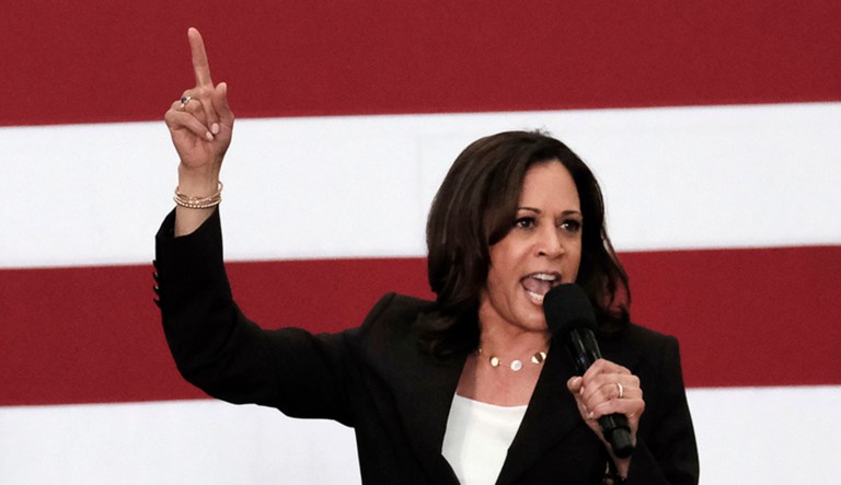 Democratic presidential candidate Sen. Kamala Harris, D-Calif., talks during her first campaign organizing event in Los Angeles.