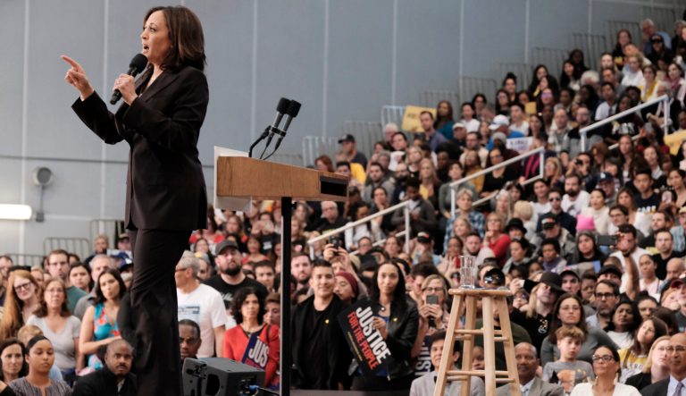 Democratic presidential candidate Sen. Kamala Harris, D-Calif., talks during her first campaign organizing event at Los Angeles Southwest College in Los Angeles, on Sunday, May 19, 2019. 