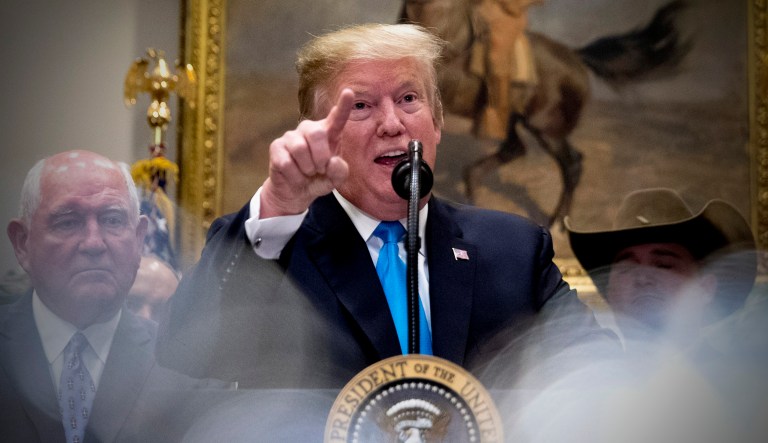 President Trump speaks at an event.