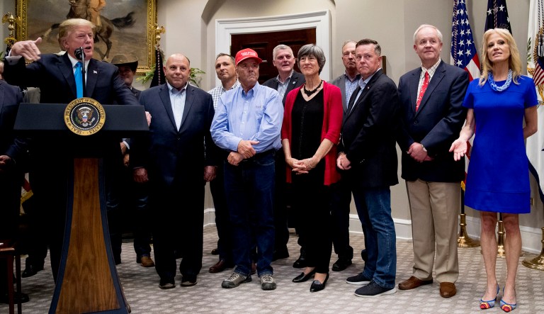 President Trump speaks during a meeting with U.S. farmers.