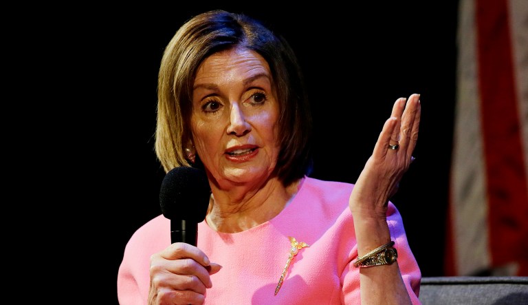 Speaker of the House Nancy Pelosi, D-Calif., gestures while speaking at an event.