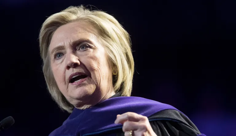 Former Secretary of State Hillary Clinton delivers Hunter College's commencement address in New York. 