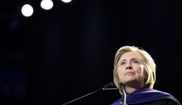 Former Secretary of State Hillary Clinton delivers Hunter College's commencement address, Wednesday, May 29, 2019, in New York. 