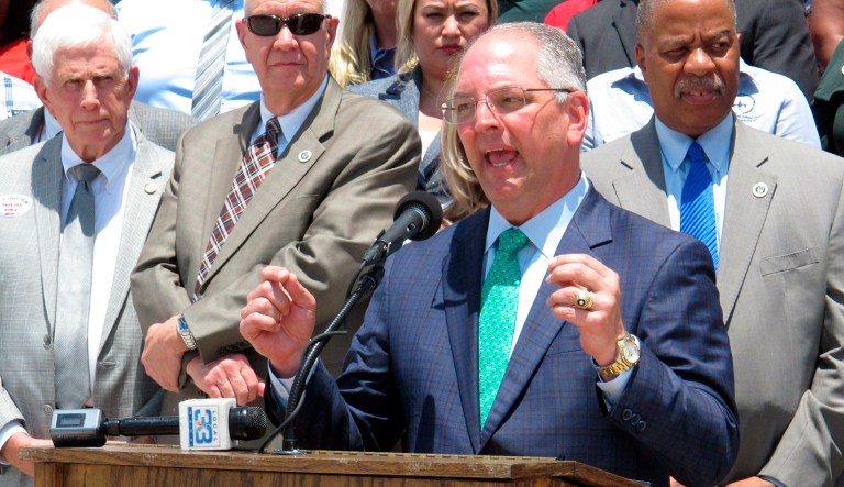 Louisiana Gov. John Bel Edwards speaks in Baton Rouge, La.