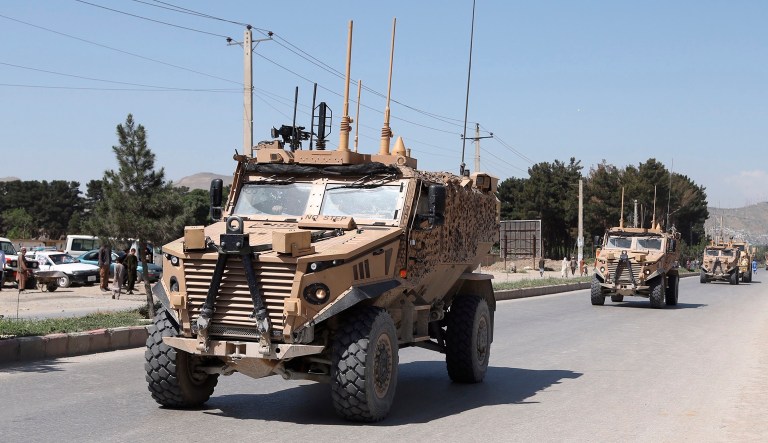 NATO forces arrive at the site of a suicide attack in Kabul, Afghanistan.