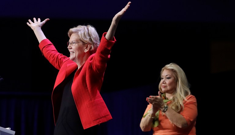 ‘Warren has a plan for that!’ But it’s terrible Democratic presidential candidate Sen. Elizabeth Warren, D-Mass., left, gestures after speaking during the 2019 California Democratic Party State Organizing Convention in San Francisco, Saturday, June 1, 2019.