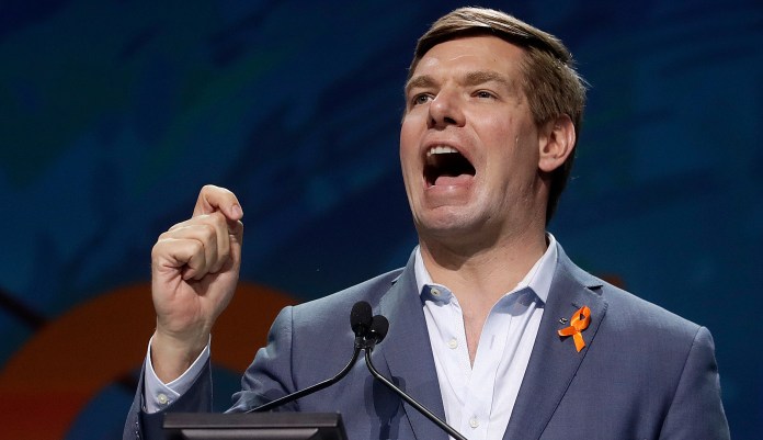 Democratic presidential candidate Rep. Eric Swalwell, of California, speaks during the 2019 California Democratic Party State Organizing Convention in San Francisco, Saturday, June 1, 2019.