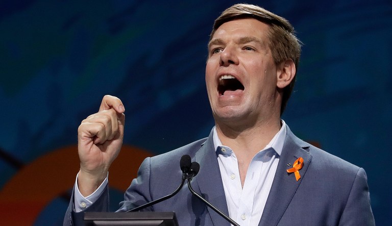 Democratic presidential candidate Rep. Eric Swalwell, of California, speaks during the 2019 California Democratic Party State Organizing Convention in San Francisco, Saturday, June 1, 2019.
