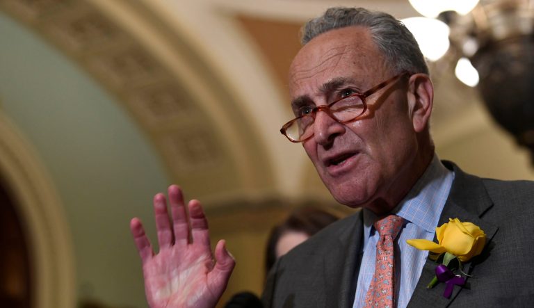 Senate Minority Leader Sen. Chuck Schumer of N.Y., speaks to reporters following the weekly policy lunches on Capitol Hill in Washington, Tuesday, June 4, 2019. 
