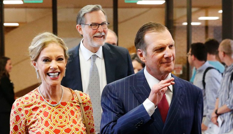 Hugh F. Culverhouse Jr. and his wife, Eliza, enter the University of Alabama law school in Tuscaloosa, Ala.