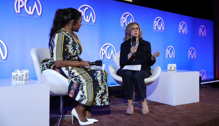Mindy Kaling and Nancy Meyers speak at the Produced By Conference at Warner Bros. Studios on Saturday, June 8, 2019, in Burbank, California.
