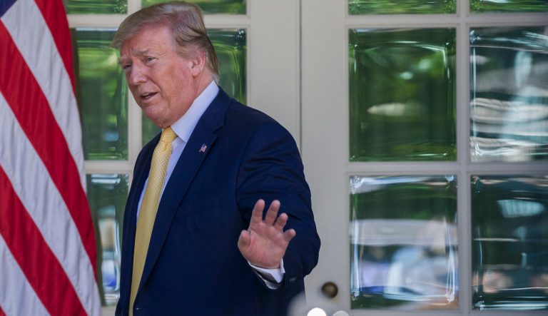 President Donald Trump waves as he departs after speaking in the Rose Garden of the White House, Friday, June 14, 2019, in Washington. 