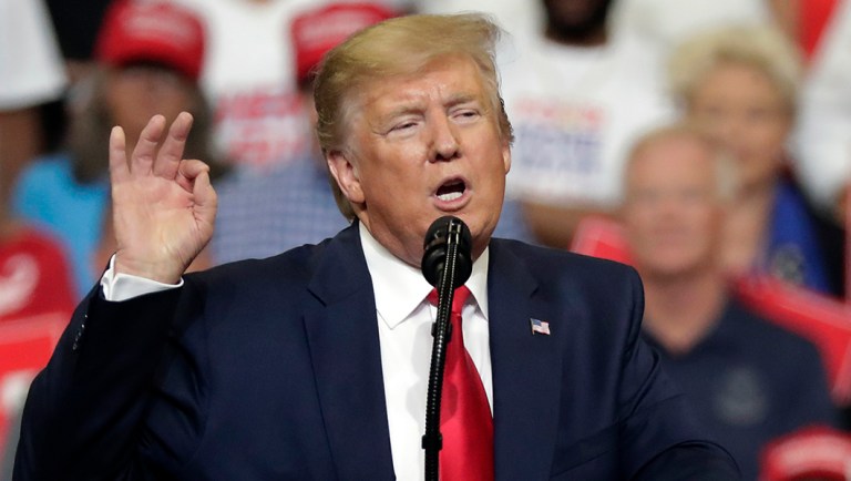 President Trump speaks to supporters.