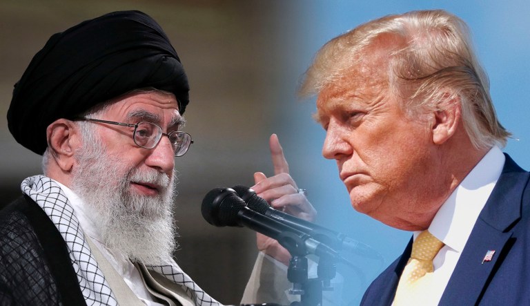 Iran's Supreme Leader Ali Khamenei and President Trump are shown.