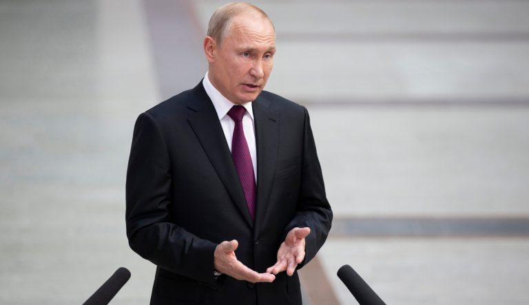 Russian President Vladimir Putin speaks to the Media after his annual call-in show in Moscow, Russia, Thursday, June 20, 2019.