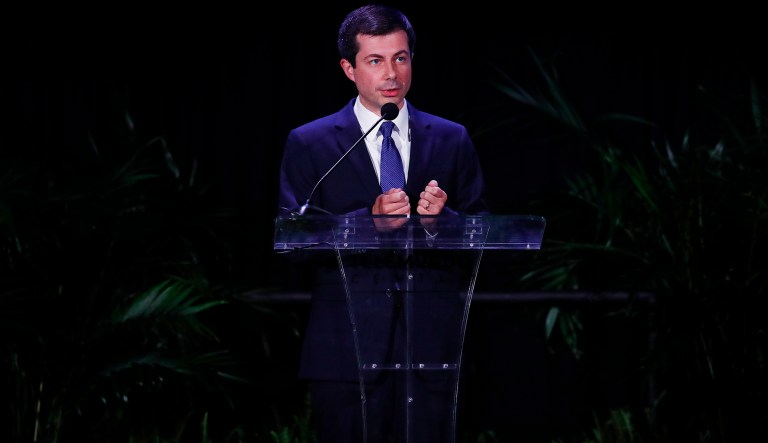 Democratic presidential candidate South Bend Mayor, Pete Buttigieg speaks during a forum on Friday, June 21, 2019, in Miami.