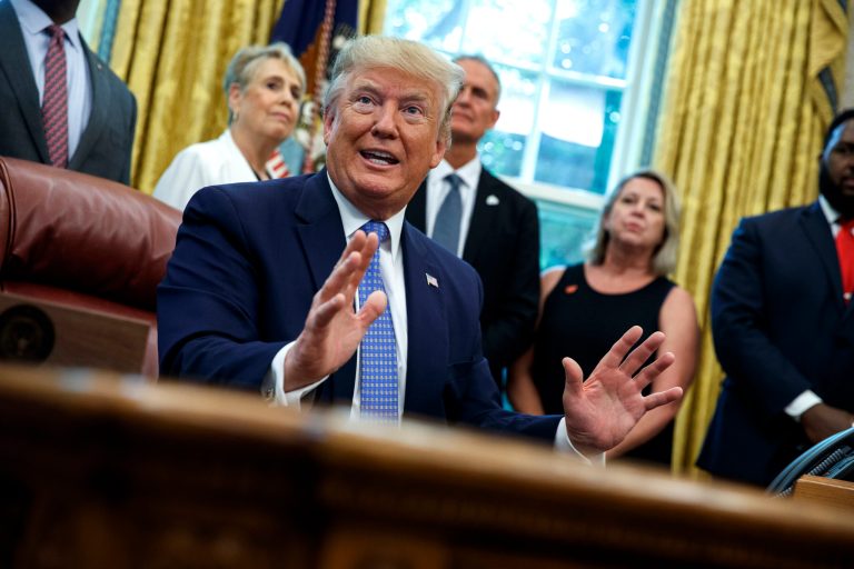 President Trump speaks after signing an executive order.