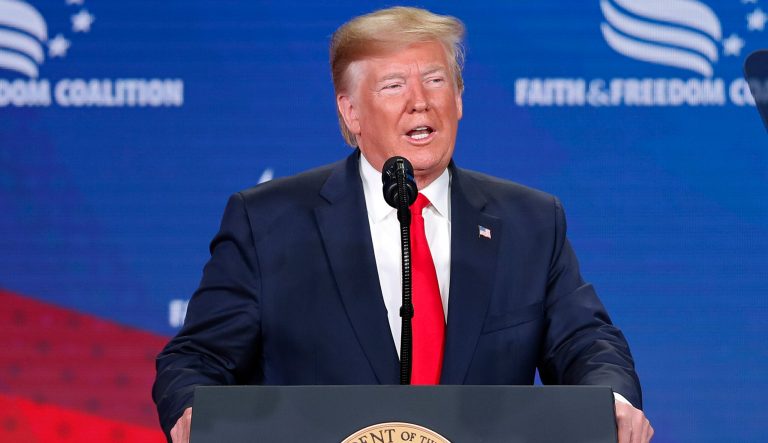 President Donald Trump speaks at the Faith & Freedom Coalition conference in Washington, Wednesday, June 26, 2019. 